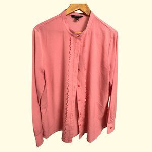Banana Republic Factory Pink Scallop-Trim Button-Down Shirt | Size L